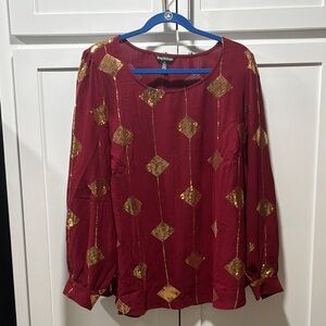 New Directions Red Blouse with Gold Accents